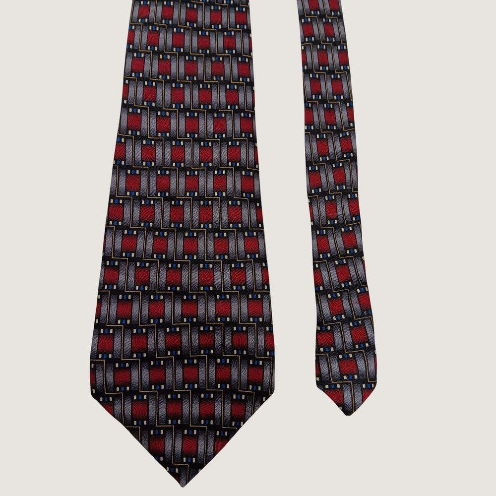 Courage Hand Sewn Silk Tie Mens Red Gray Geometric Abstract Made in USA Wide